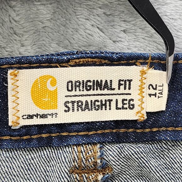 Carhartt Jeans Womens 12 TALL Blue Dark Wash Original Fit Straight Leg Stretch - Picture 9 of 16